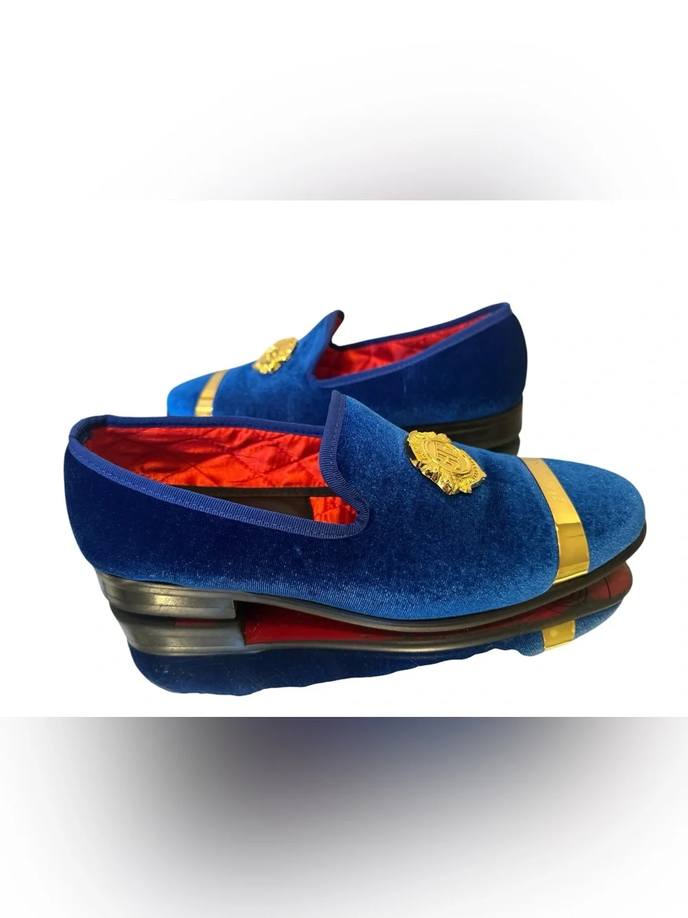 Blue Velvet Gold-Accent Men’s Slip-On Loafers